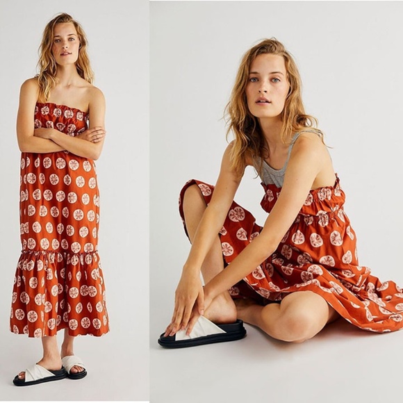 NWOT Free People Leanna Tube Maxi Dress in Brick Combo - Picture 2 of 10